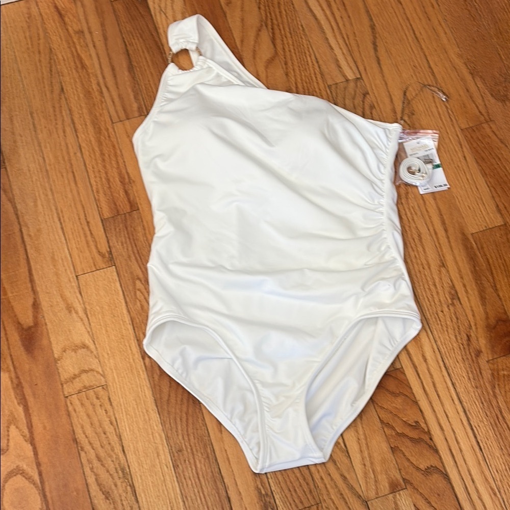 Michael Kors Collection White One Shoulder One Piece Swimsuit